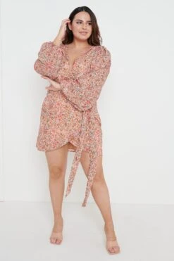 Tori Mini Drape Dress - Orange Ditsy Floral -Outlet Stylistae Store Tori mini drape dress floral 4182