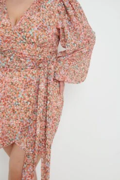 Tori Mini Drape Dress - Orange Ditsy Floral -Outlet Stylistae Store Tori mini drape dress floral 4218