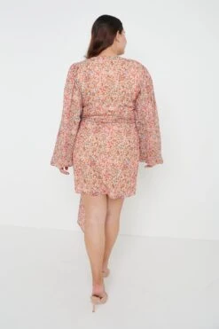 Tori Mini Drape Dress - Orange Ditsy Floral -Outlet Stylistae Store Tori mini drape dress floral 4252
