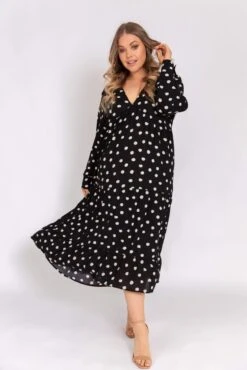 Curve Dotty Day Dress - Black Polka Dot